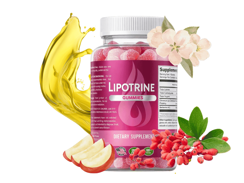 LipoTrine fat-burning gummies bottle - Triple-G formula for cravings, metabolism, and stored fat